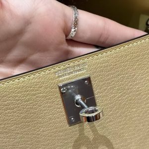 Hermes Kelly Mini 2 19 CM Bag Handmade In Chèvre Calfskin Leather Silver Hardware Y9 Dorè - Image 21
