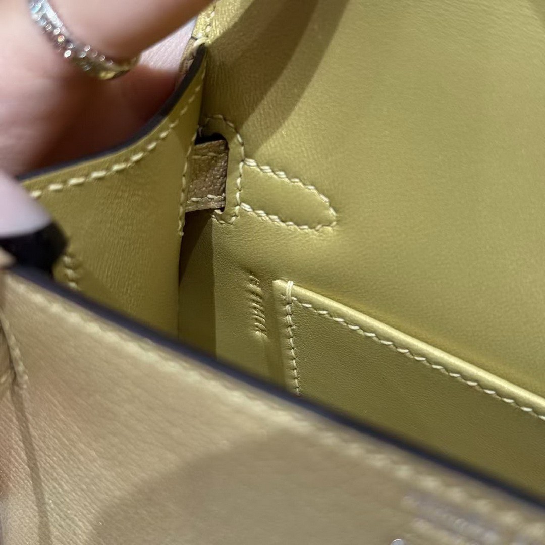 Hermes Kelly Mini 2 19 CM Bag Handmade In Chèvre Calfskin Leather Silver Hardware Y9 Dorè - Image 18