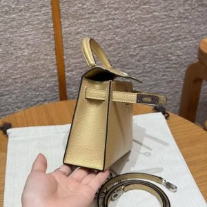 Hermes Kelly Mini 2 19 CM Bag Handmade In Chèvre Calfskin Leather Silver Hardware Y9 Dorè - Image 15