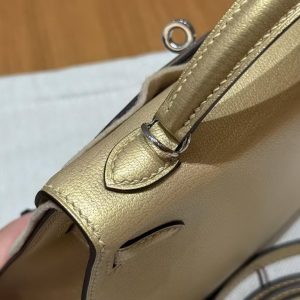 Hermes Kelly Mini 2 19 CM Bag Handmade In Chèvre Calfskin Leather Silver Hardware Y9 Dorè - Image 5