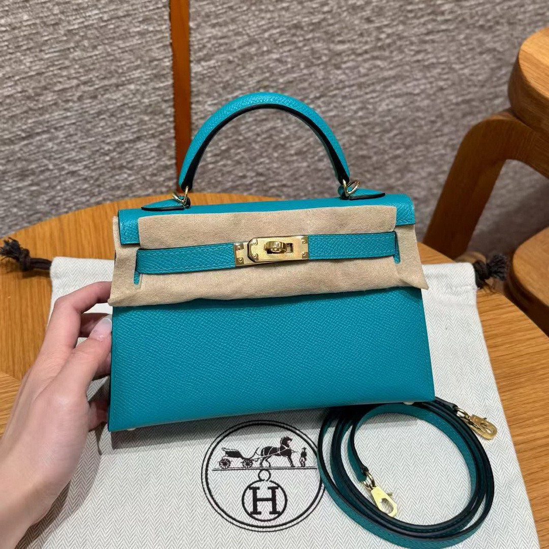 Hermes Kelly Mini 2 19 CM Bag Handmade In Epsom Calfskin Leather Gold Hardware Z6 Malachite