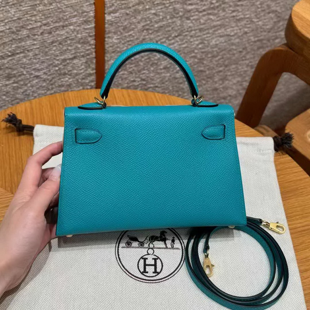 Hermes Kelly Mini 2 19 CM Bag Handmade In Epsom Calfskin Leather Gold Hardware Z6 Malachite - Image 2