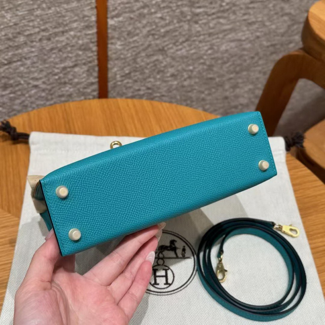 Hermes Kelly Mini 2 19 CM Bag Handmade In Epsom Calfskin Leather Gold Hardware Z6 Malachite - Image 14