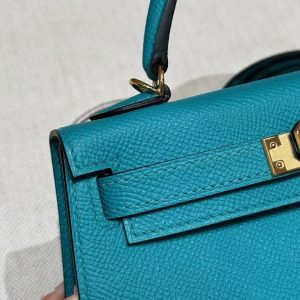 Hermes Kelly Mini 2 19 CM Bag Handmade In Epsom Calfskin Leather Gold Hardware Z6 Malachite - Image 13