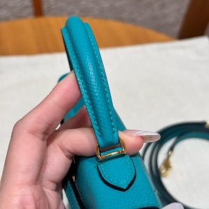 Hermes Kelly Mini 2 19 CM Bag Handmade In Epsom Calfskin Leather Gold Hardware Z6 Malachite - Image 12