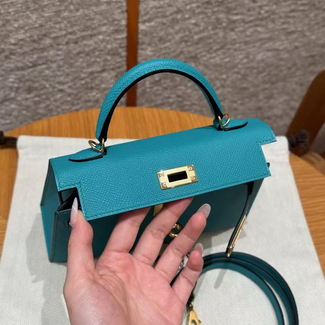 Hermes Kelly Mini 2 19 CM Bag Handmade In Epsom Calfskin Leather Gold Hardware Z6 Malachite - Image 10