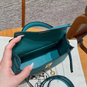 Hermes Kelly Mini 2 19 CM Bag Handmade In Epsom Calfskin Leather Gold Hardware Z6 Malachite - Image 9