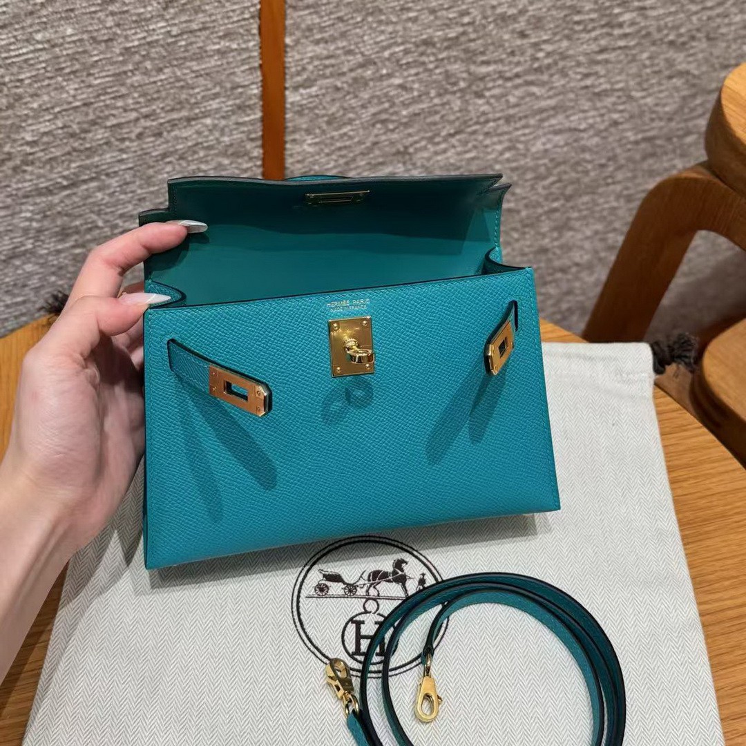Hermes Kelly Mini 2 19 CM Bag Handmade In Epsom Calfskin Leather Gold Hardware Z6 Malachite - Image 8