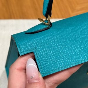 Hermes Kelly Mini 2 19 CM Bag Handmade In Epsom Calfskin Leather Gold Hardware Z6 Malachite - Image 7