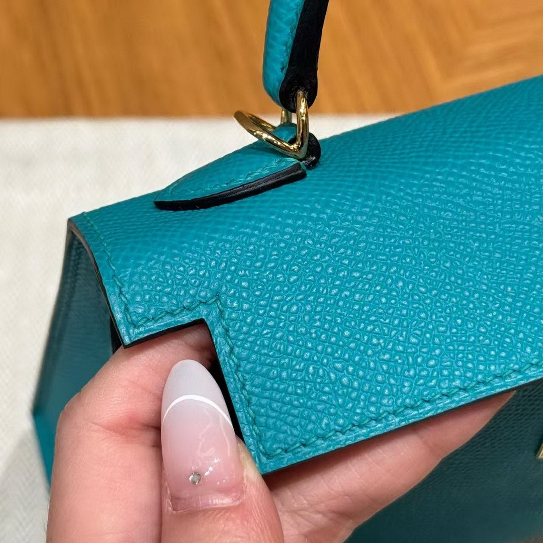Hermes Kelly Mini 2 19 CM Bag Handmade In Epsom Calfskin Leather Gold Hardware Z6 Malachite - Image 7