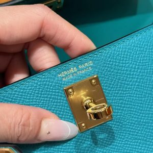 Hermes Kelly Mini 2 19 CM Bag Handmade In Epsom Calfskin Leather Gold Hardware Z6 Malachite - Image 6