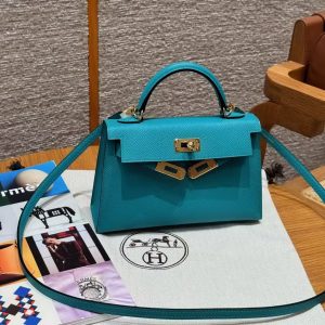 Hermes Kelly Mini 2 19 CM Bag Handmade In Epsom Calfskin Leather Gold Hardware Z6 Malachite - Image 4