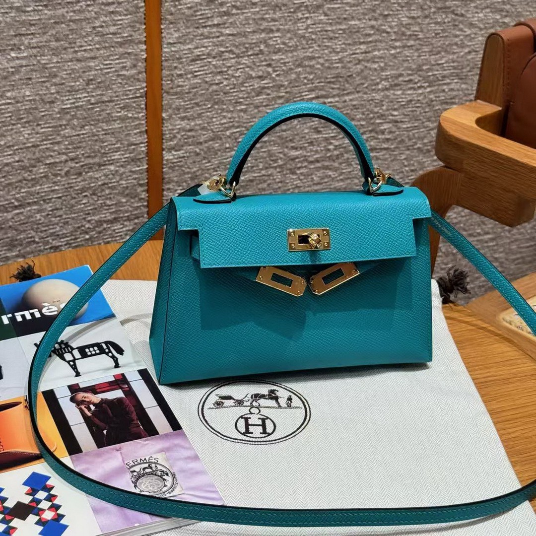 Hermes Kelly Mini 2 19 CM Bag Handmade In Epsom Calfskin Leather Gold Hardware Z6 Malachite - Image 4