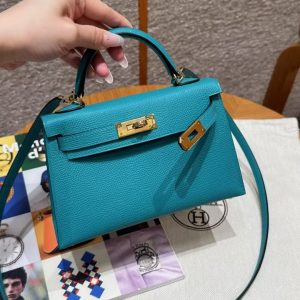 Hermes Kelly Mini 2 19 CM Bag Handmade In Epsom Calfskin Leather Gold Hardware Z6 Malachite - Image 3