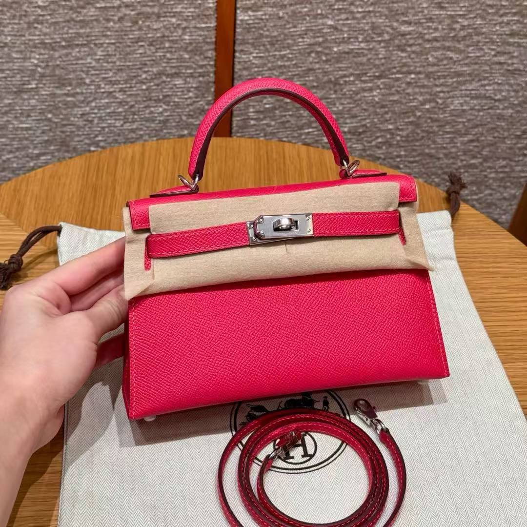 Hermes Kelly Mini 2 19 CM Bag Handmade In Epsom Calfskin Leather Silver Hardware i6 Rose Extreme