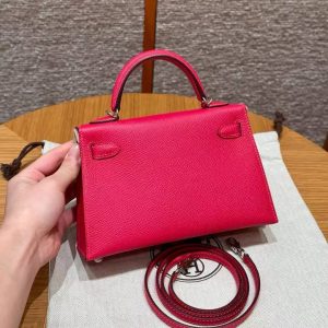Hermes Kelly Mini 2 19 CM Bag Handmade In Epsom Calfskin Leather Silver Hardware i6 Rose Extreme - Image 2