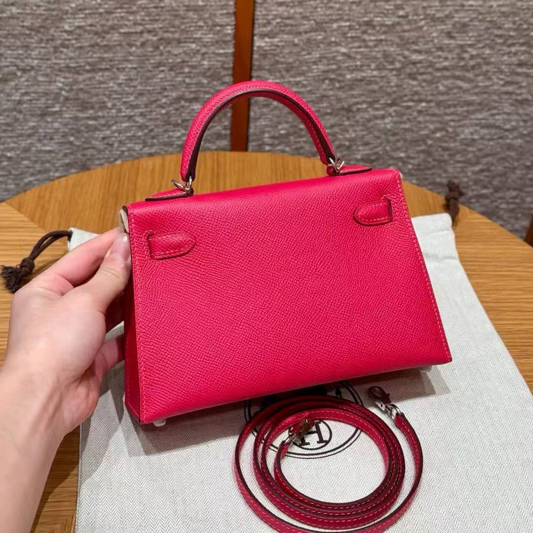 Hermes Kelly Mini 2 19 CM Bag Handmade In Epsom Calfskin Leather Silver Hardware i6 Rose Extreme - Image 2