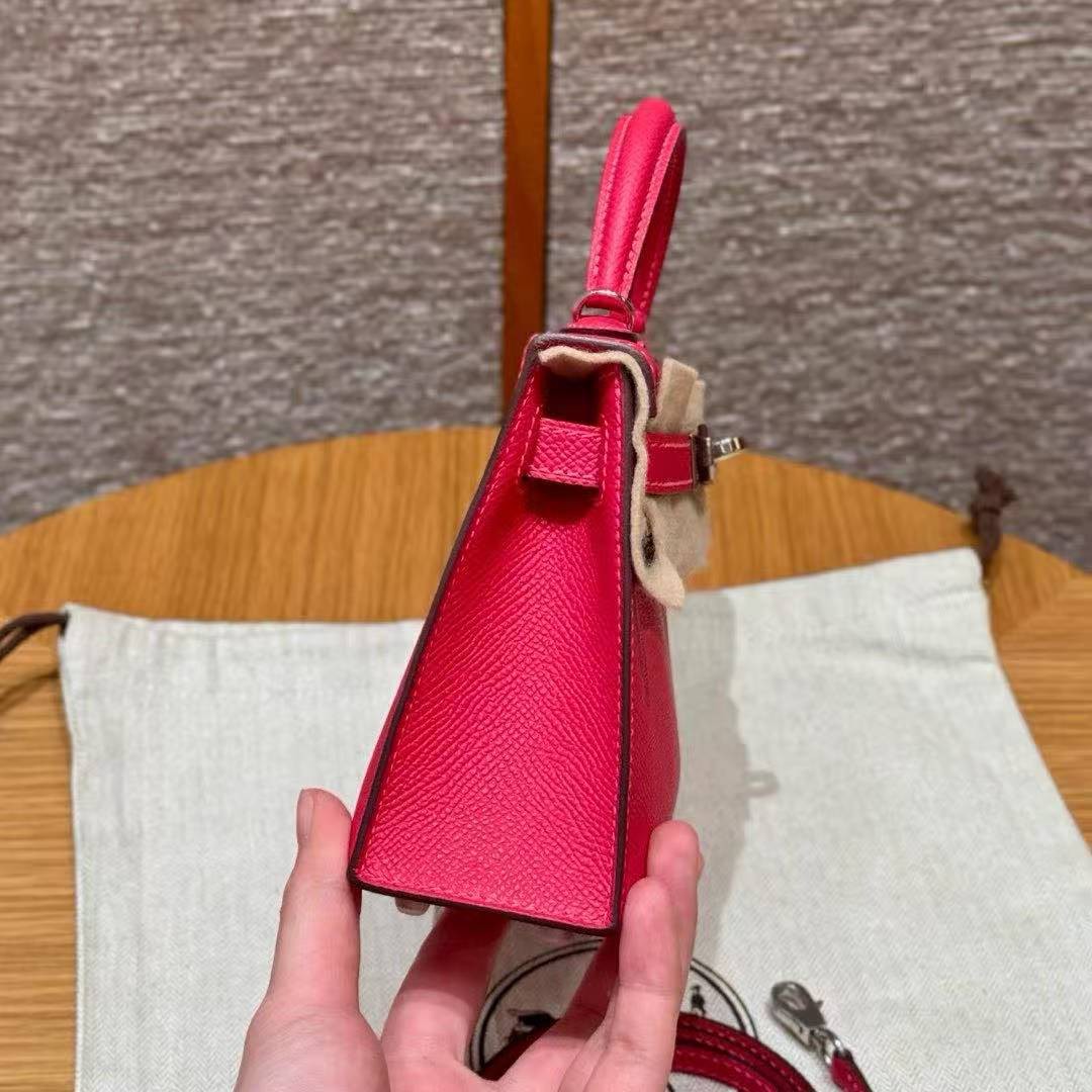 Hermes Kelly Mini 2 19 CM Bag Handmade In Epsom Calfskin Leather Silver Hardware i6 Rose Extreme - Image 17