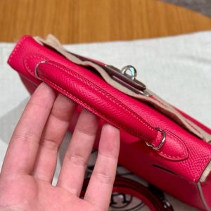 Hermes Kelly Mini 2 19 CM Bag Handmade In Epsom Calfskin Leather Silver Hardware i6 Rose Extreme - Image 15