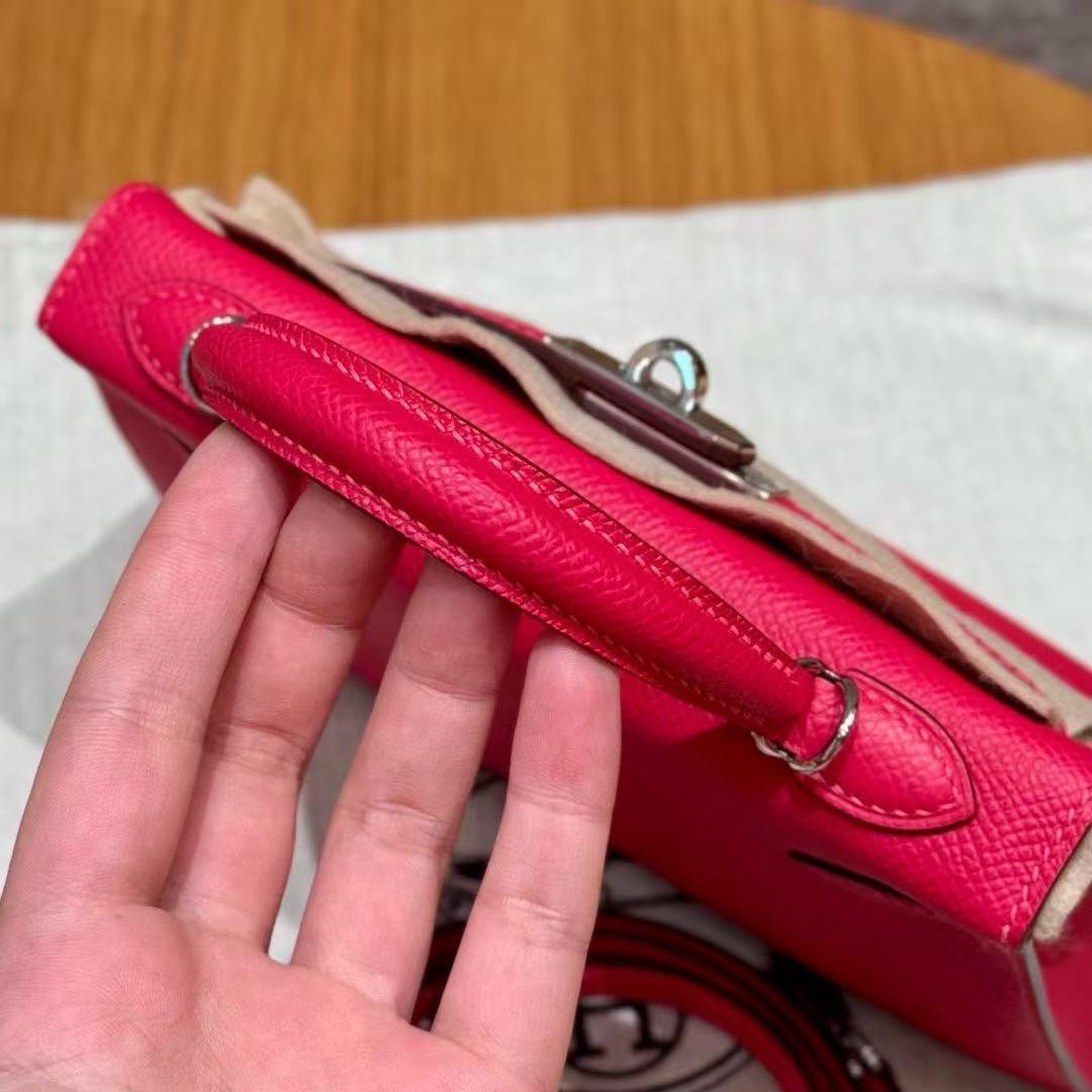 Hermes Kelly Mini 2 19 CM Bag Handmade In Epsom Calfskin Leather Silver Hardware i6 Rose Extreme - Image 15