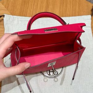 Hermes Kelly Mini 2 19 CM Bag Handmade In Epsom Calfskin Leather Silver Hardware i6 Rose Extreme - Image 14