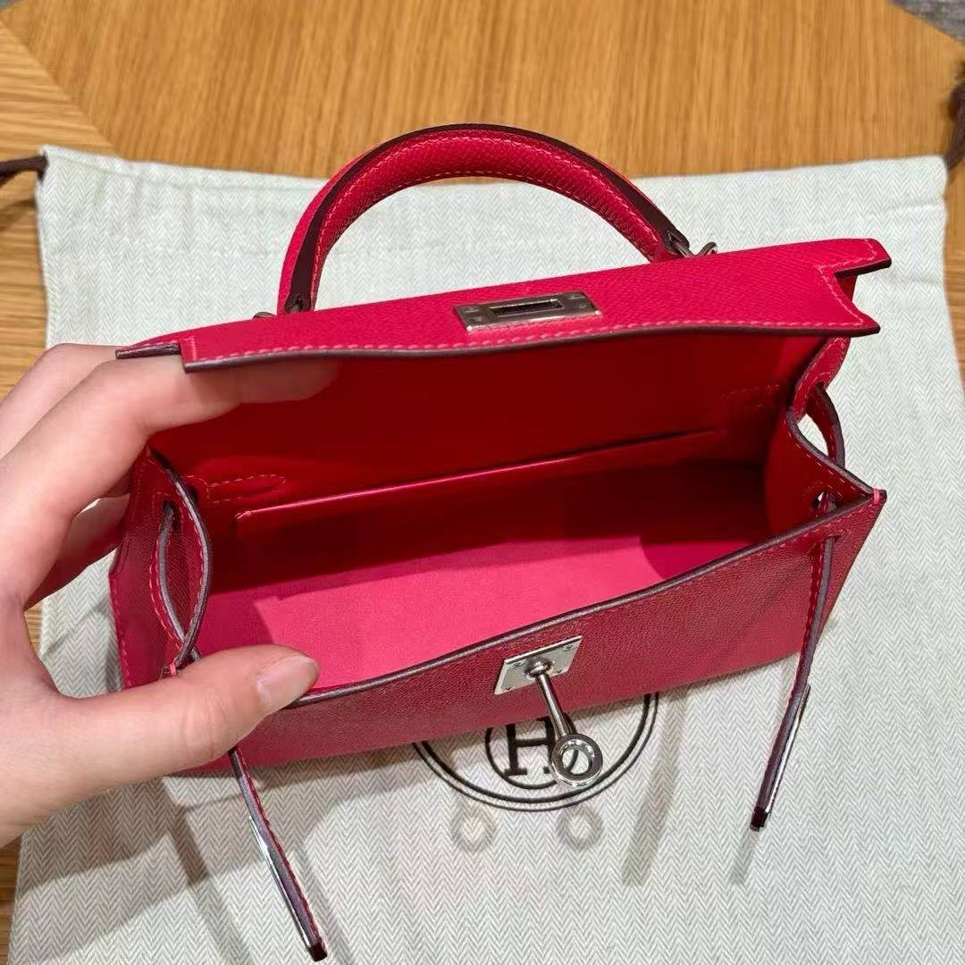 Hermes Kelly Mini 2 19 CM Bag Handmade In Epsom Calfskin Leather Silver Hardware i6 Rose Extreme - Image 14