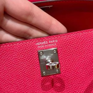 Hermes Kelly Mini 2 19 CM Bag Handmade In Epsom Calfskin Leather Silver Hardware i6 Rose Extreme - Image 13