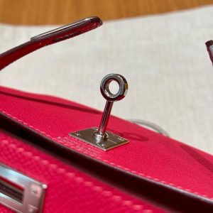 Hermes Kelly Mini 2 19 CM Bag Handmade In Epsom Calfskin Leather Silver Hardware i6 Rose Extreme - Image 11