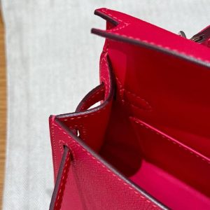 Hermes Kelly Mini 2 19 CM Bag Handmade In Epsom Calfskin Leather Silver Hardware i6 Rose Extreme - Image 10