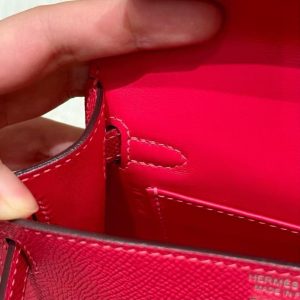 Hermes Kelly Mini 2 19 CM Bag Handmade In Epsom Calfskin Leather Silver Hardware i6 Rose Extreme - Image 9