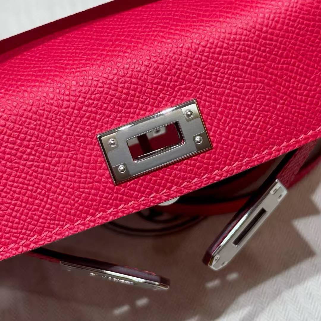 Hermes Kelly Mini 2 19 CM Bag Handmade In Epsom Calfskin Leather Silver Hardware i6 Rose Extreme - Image 8