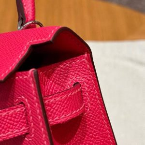 Hermes Kelly Mini 2 19 CM Bag Handmade In Epsom Calfskin Leather Silver Hardware i6 Rose Extreme - Image 6