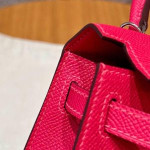Hermes Kelly Mini 2 19 CM Bag Handmade In Epsom Calfskin Leather Silver Hardware i6 Rose Extreme - Image 4