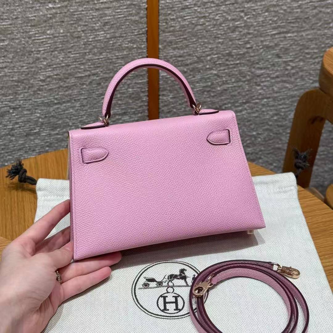 Hermes Kelly Mini 2 19 CM Bag Handmade In Epsom Calfskin Leather Silver Hardware x9 Mauve 2P Cumin - Image 2