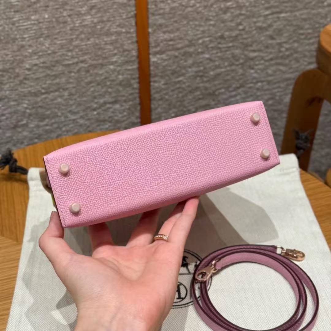 Hermes Kelly Mini 2 19 CM Bag Handmade In Epsom Calfskin Leather Silver Hardware x9 Mauve 2P Cumin - Image 22