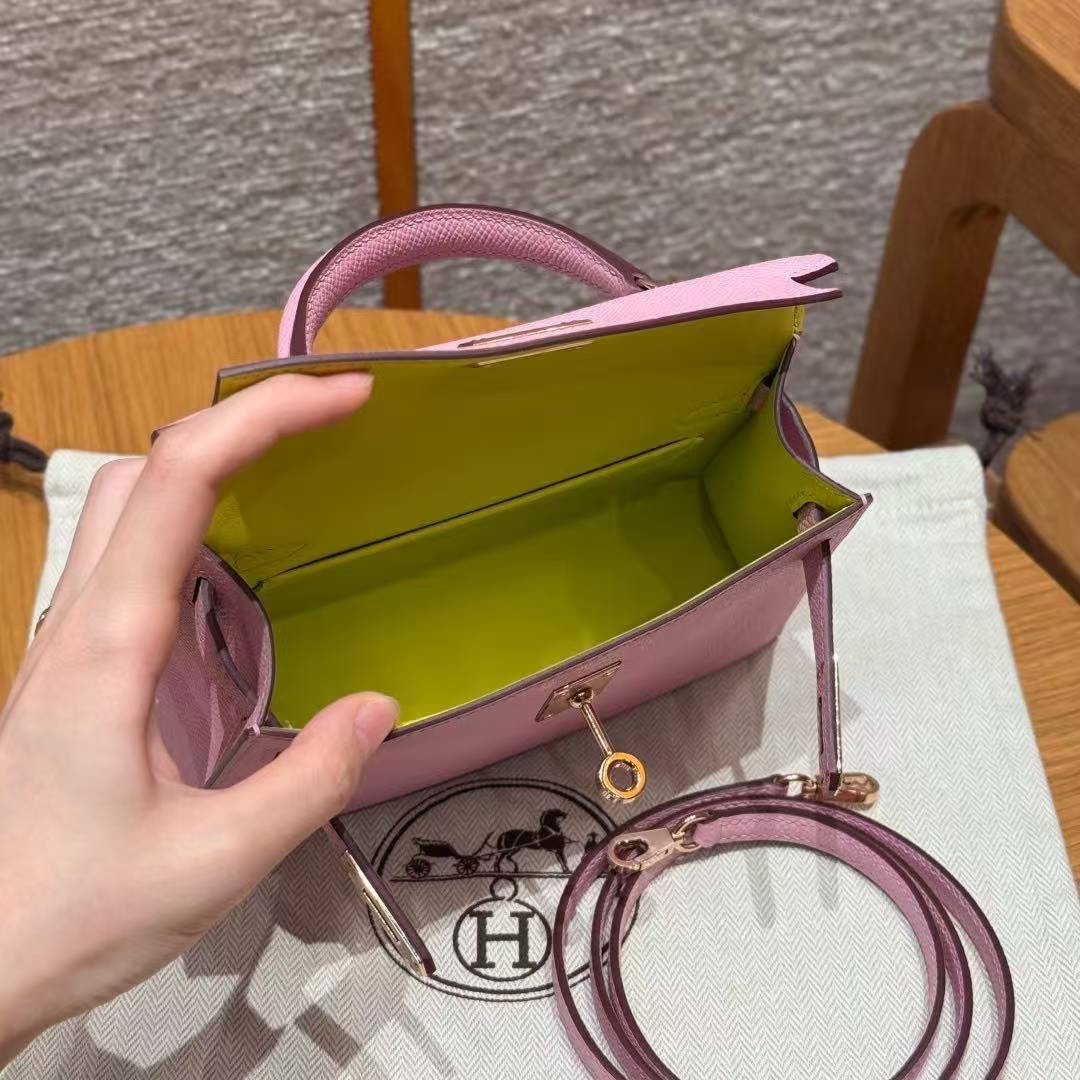 Hermes Kelly Mini 2 19 CM Bag Handmade In Epsom Calfskin Leather Silver Hardware x9 Mauve 2P Cumin - Image 21