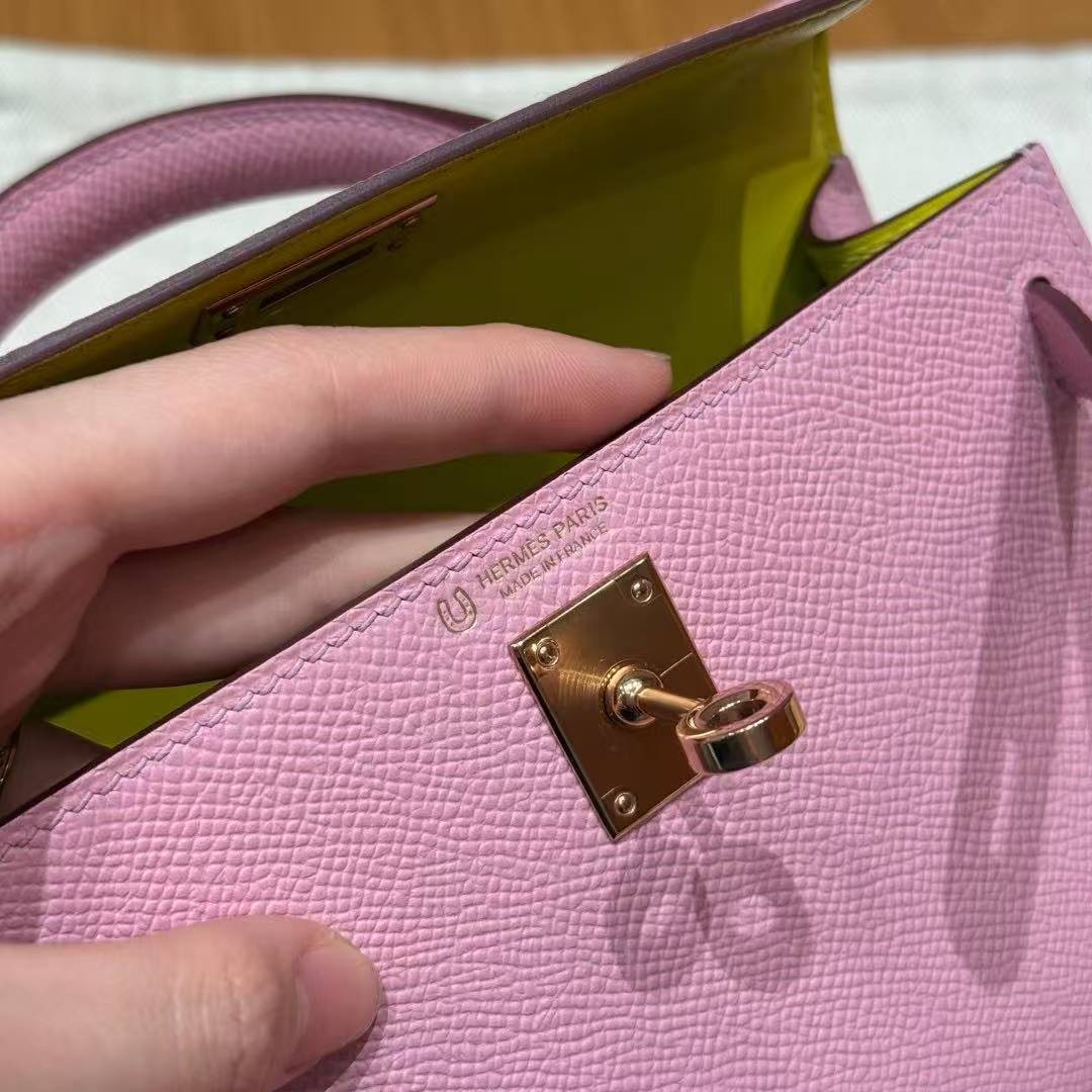 Hermes Kelly Mini 2 19 CM Bag Handmade In Epsom Calfskin Leather Silver Hardware x9 Mauve 2P Cumin - Image 20