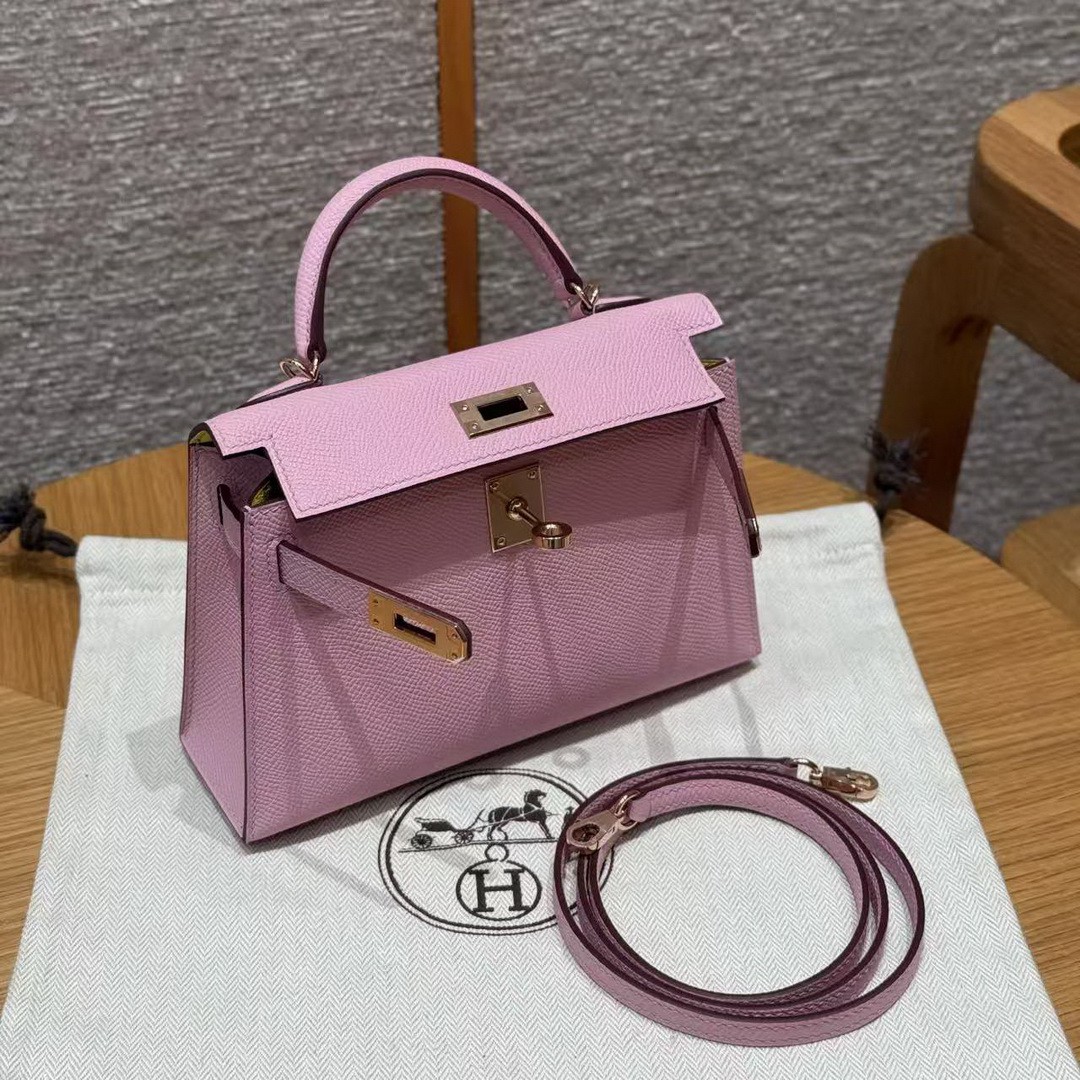 Hermes Kelly Mini 2 19 CM Bag Handmade In Epsom Calfskin Leather Silver Hardware x9 Mauve 2P Cumin - Image 18