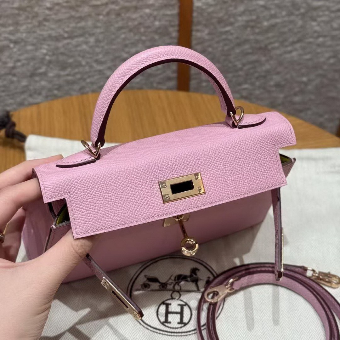 Hermes Kelly Mini 2 19 CM Bag Handmade In Epsom Calfskin Leather Silver Hardware x9 Mauve 2P Cumin - Image 17