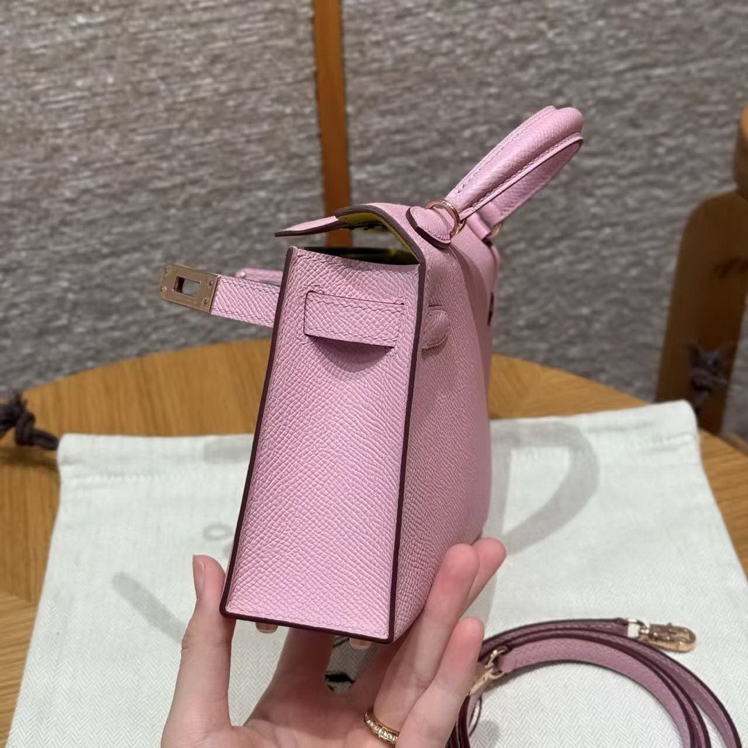 Hermes Kelly Mini 2 19 CM Bag Handmade In Epsom Calfskin Leather Silver Hardware x9 Mauve 2P Cumin - Image 16