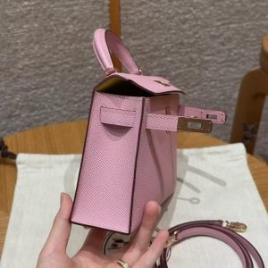 Hermes Kelly Mini 2 19 CM Bag Handmade In Epsom Calfskin Leather Silver Hardware x9 Mauve 2P Cumin - Image 15