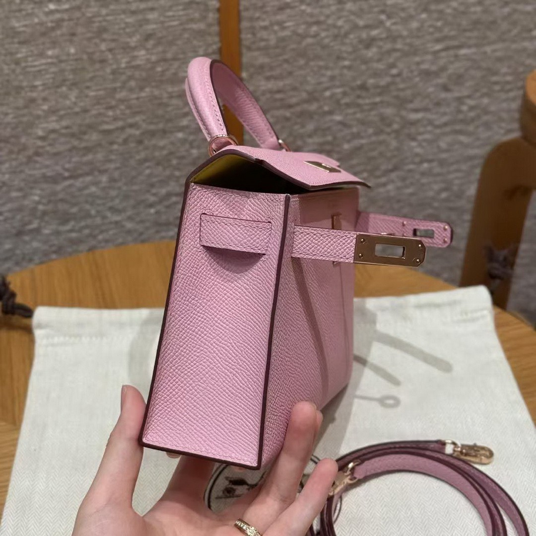 Hermes Kelly Mini 2 19 CM Bag Handmade In Epsom Calfskin Leather Silver Hardware x9 Mauve 2P Cumin - Image 15