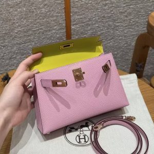 Hermes Kelly Mini 2 19 CM Bag Handmade In Epsom Calfskin Leather Silver Hardware x9 Mauve 2P Cumin - Image 14