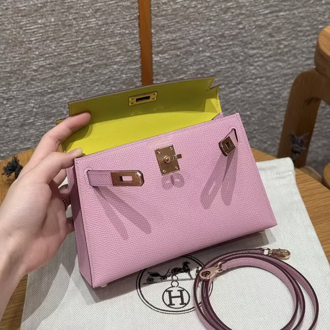 Hermes Kelly Mini 2 19 CM Bag Handmade In Epsom Calfskin Leather Silver Hardware x9 Mauve 2P Cumin - Image 14