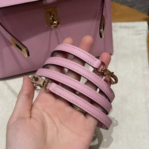 Hermes Kelly Mini 2 19 CM Bag Handmade In Epsom Calfskin Leather Silver Hardware x9 Mauve 2P Cumin - Image 13