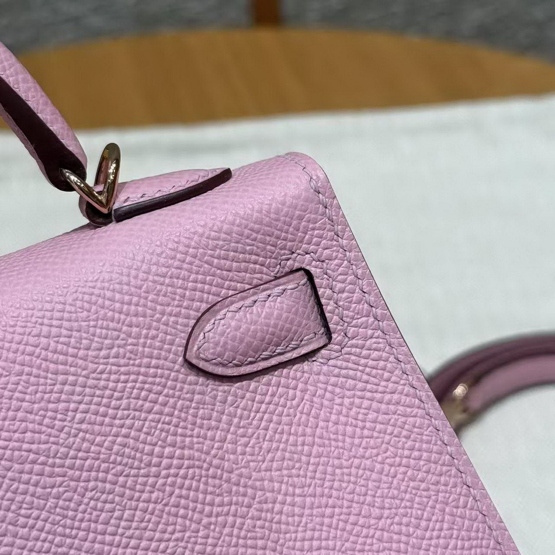Hermes Kelly Mini 2 19 CM Bag Handmade In Epsom Calfskin Leather Silver Hardware x9 Mauve 2P Cumin - Image 11