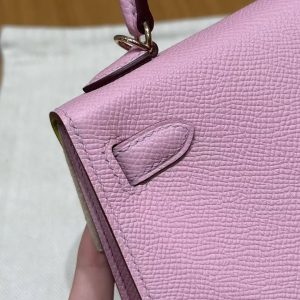 Hermes Kelly Mini 2 19 CM Bag Handmade In Epsom Calfskin Leather Silver Hardware x9 Mauve 2P Cumin - Image 10