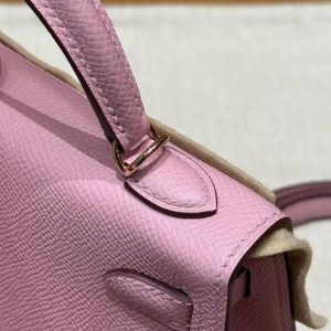 Hermes Kelly Mini 2 19 CM Bag Handmade In Epsom Calfskin Leather Silver Hardware x9 Mauve 2P Cumin - Image 9