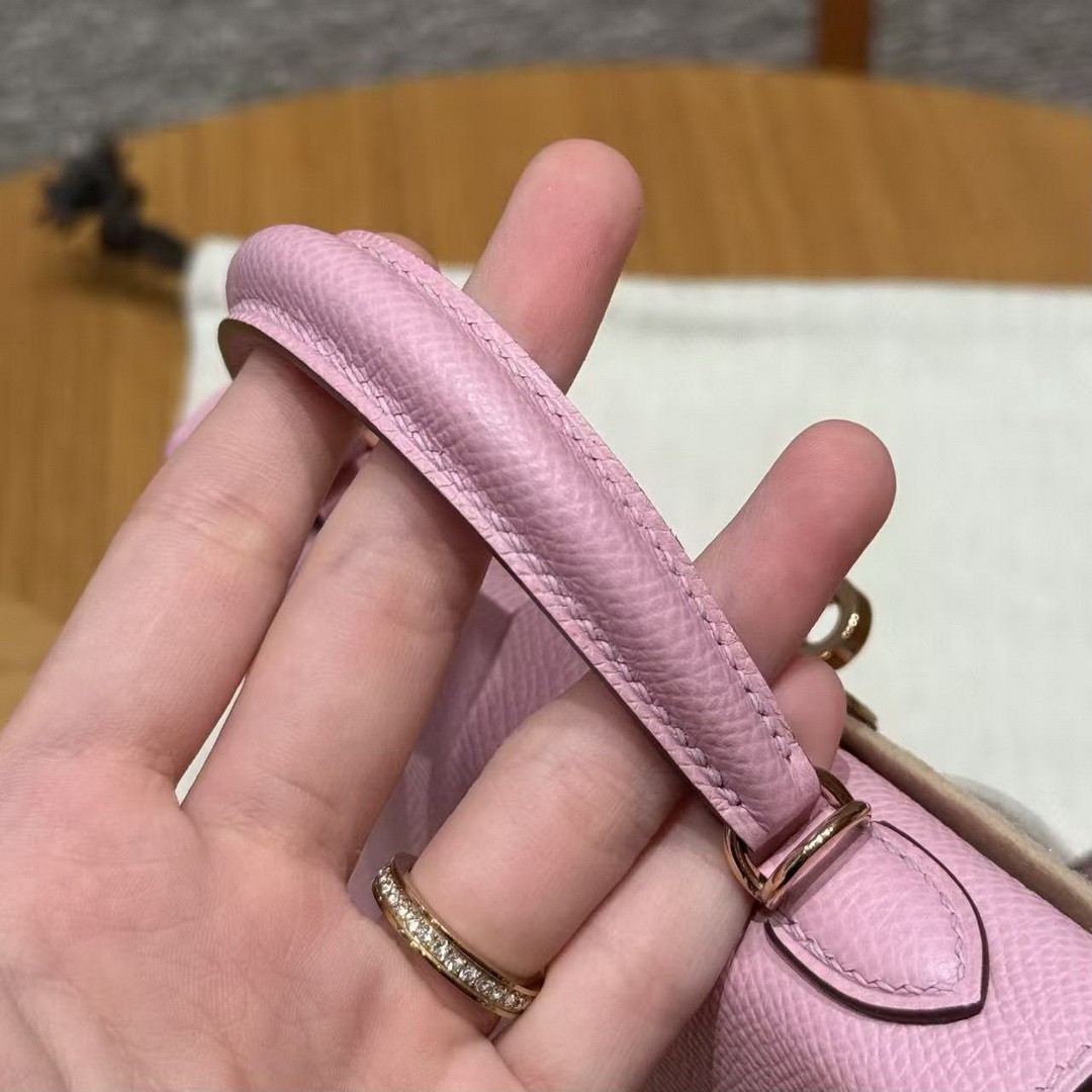 Hermes Kelly Mini 2 19 CM Bag Handmade In Epsom Calfskin Leather Silver Hardware x9 Mauve 2P Cumin - Image 8