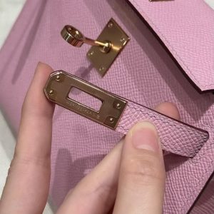 Hermes Kelly Mini 2 19 CM Bag Handmade In Epsom Calfskin Leather Silver Hardware x9 Mauve 2P Cumin - Image 7
